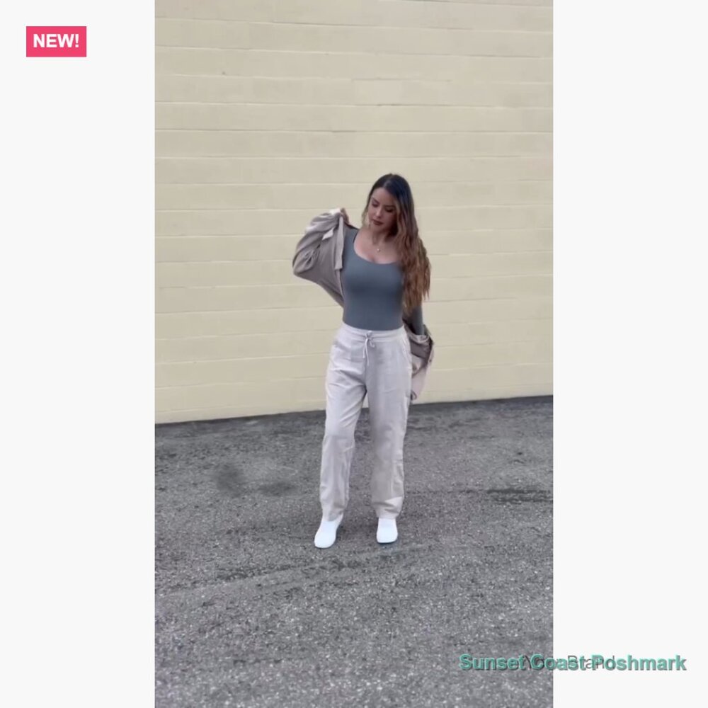 Linen Tapered Pants High Waisted Drawstring Casual Joggers - Picture 7 of 7